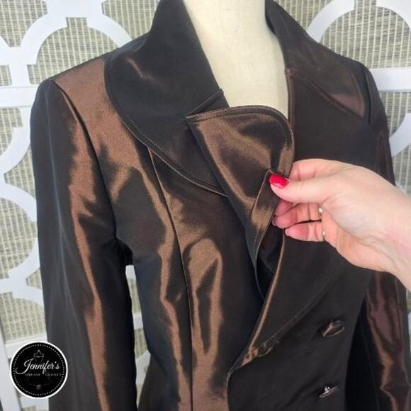 Ellen Tracy Bronze Iridescent Double Breasted Formal Blazer/Jacket Size 12 - Picture 5 of 13